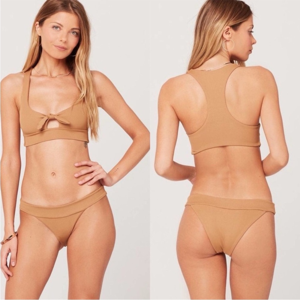 L*space Tan Ribbed tie bikini set